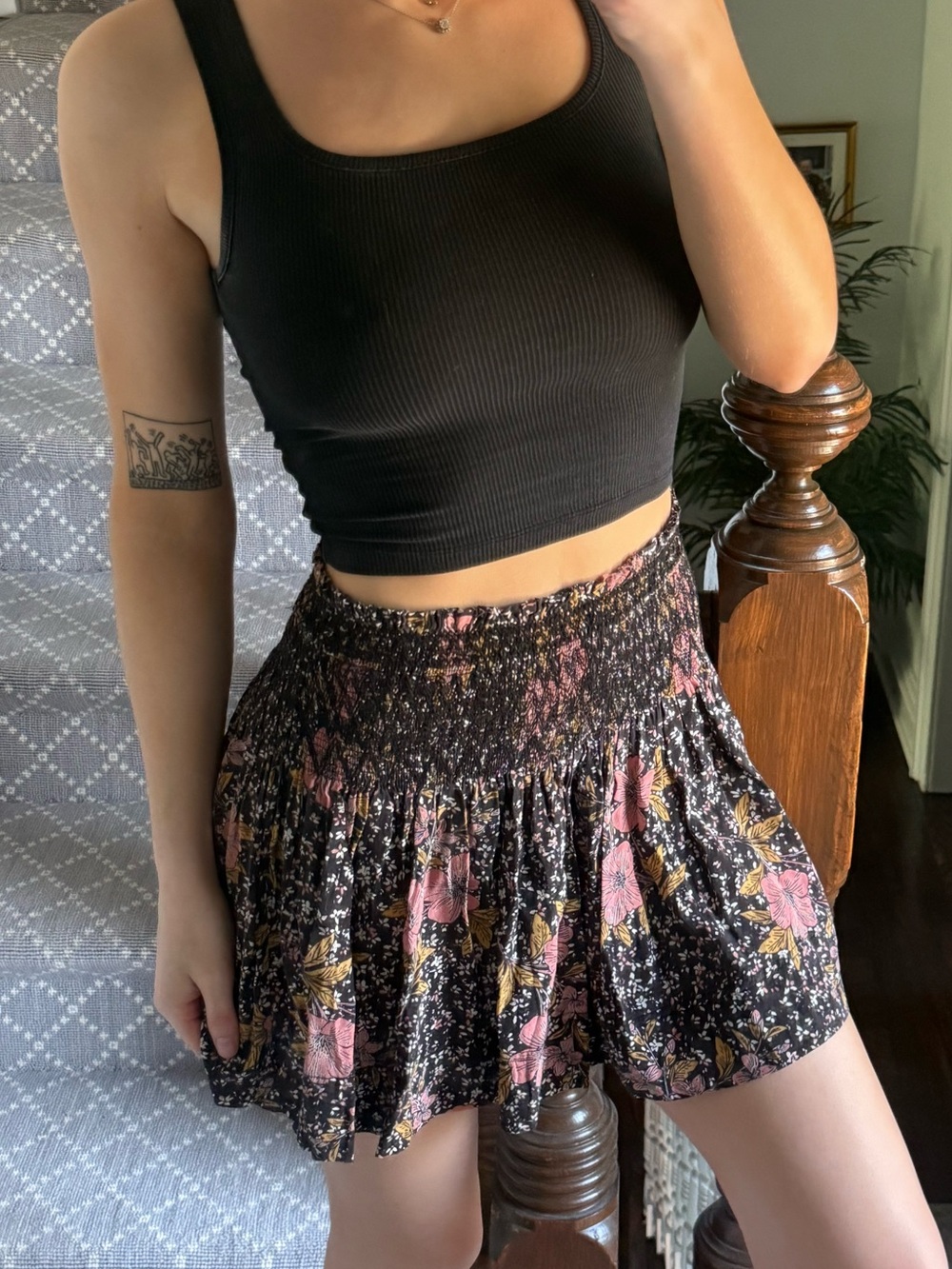Zadig & Voltaire Black Mini Skirt with Pink & Mustard Floral Print